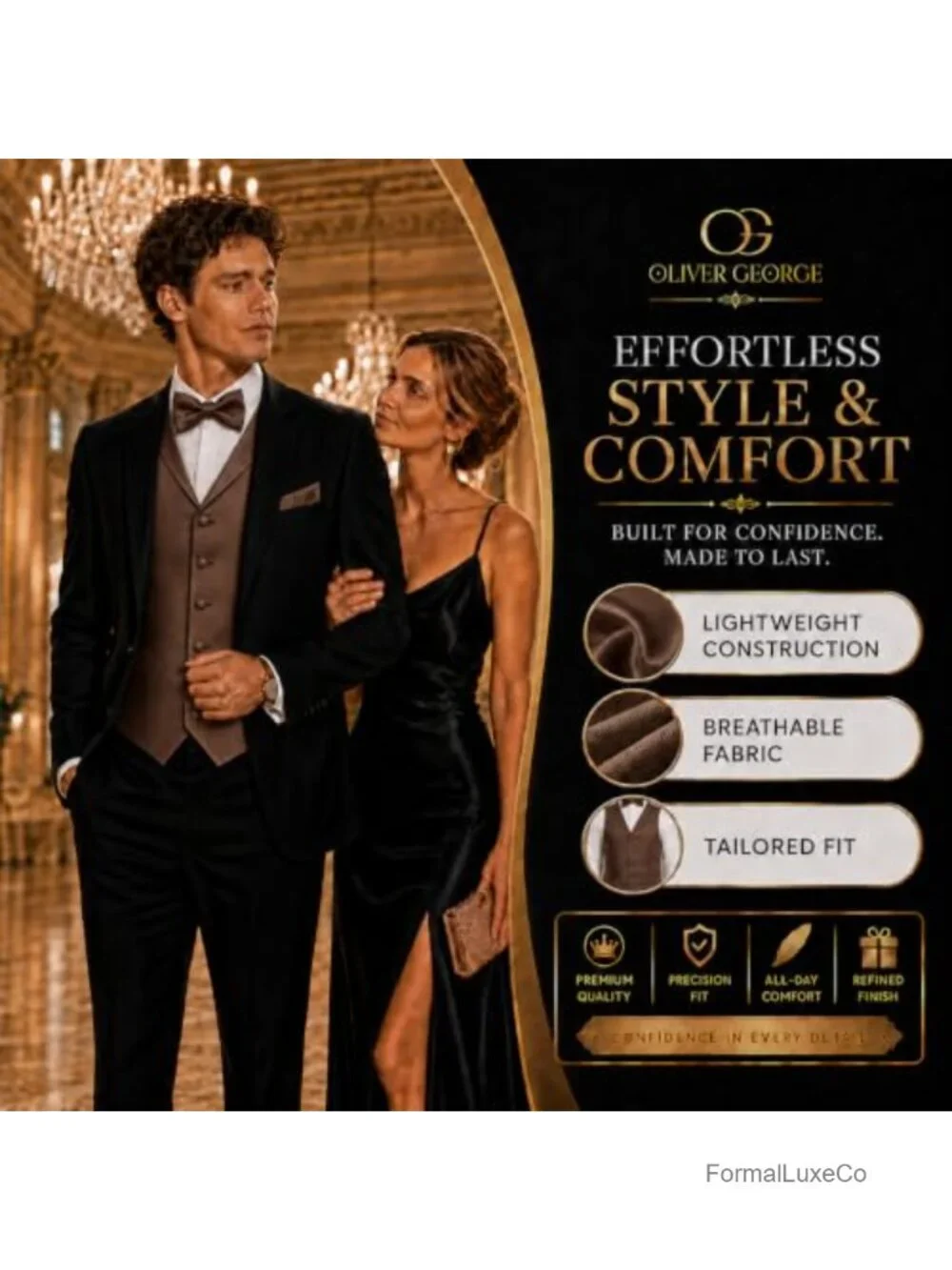 Men's 3-Piece Shawl Lapel Tuxedo Vest Set with Bow Tie & Handkerchief